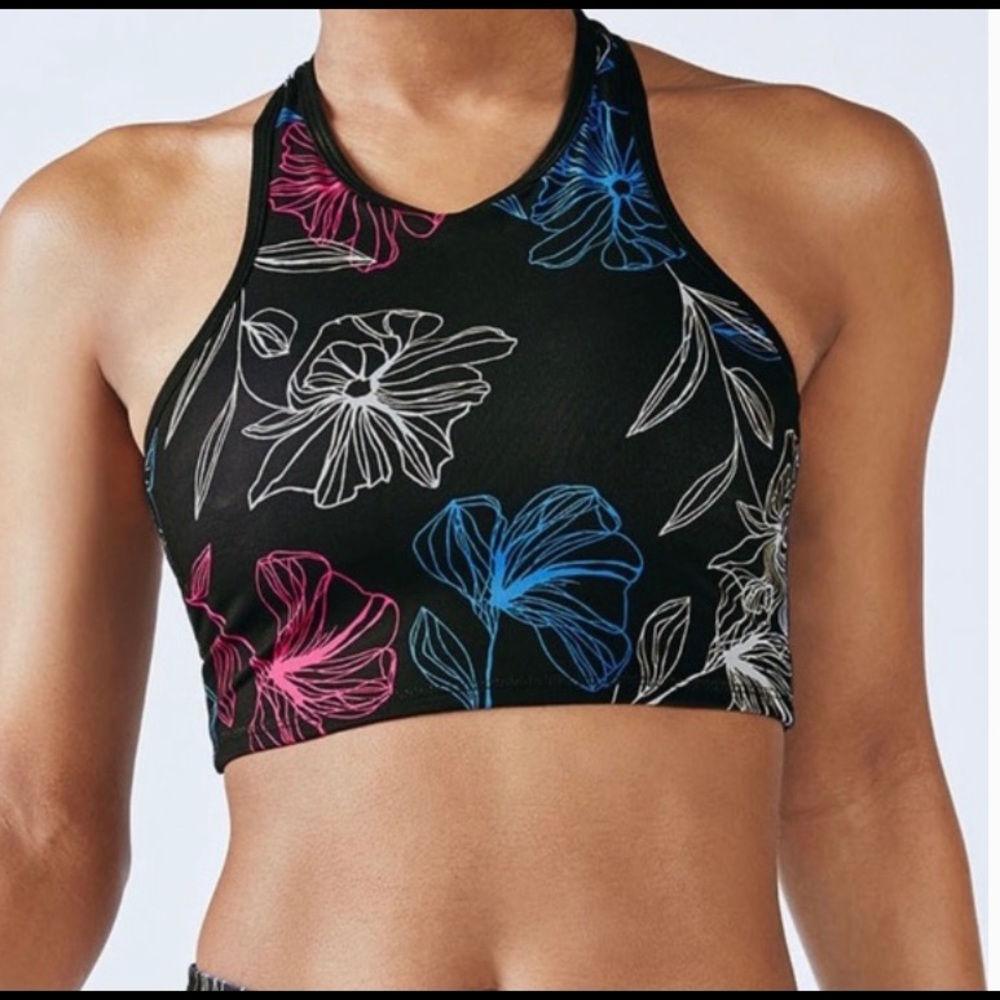 Fabletics Clara sports bra black with print  size small NWT